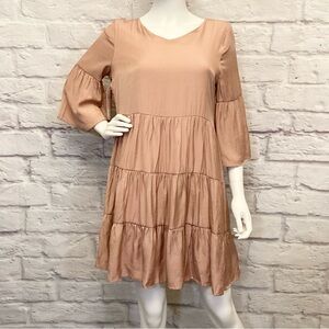 Heyson NWT Lg Blush Tiered Dress Bell Sleeves Prairie Cottage Core Coquette New
